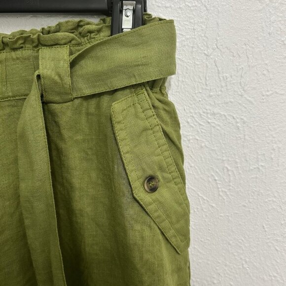 CC  California Lime Green Linen Cropped Pants Wide Leg Scrunched Waist Size L - Picture 3 of 12